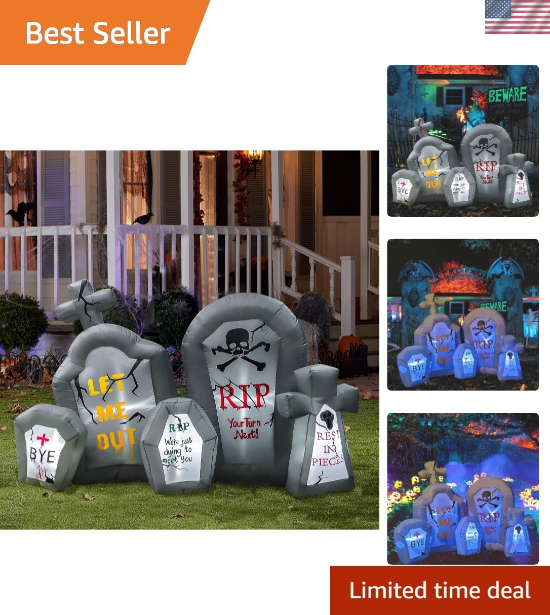 Giant 6.6 Ft LED Tombstone Inflatable for Indoor and Outdoor Halloween Fun