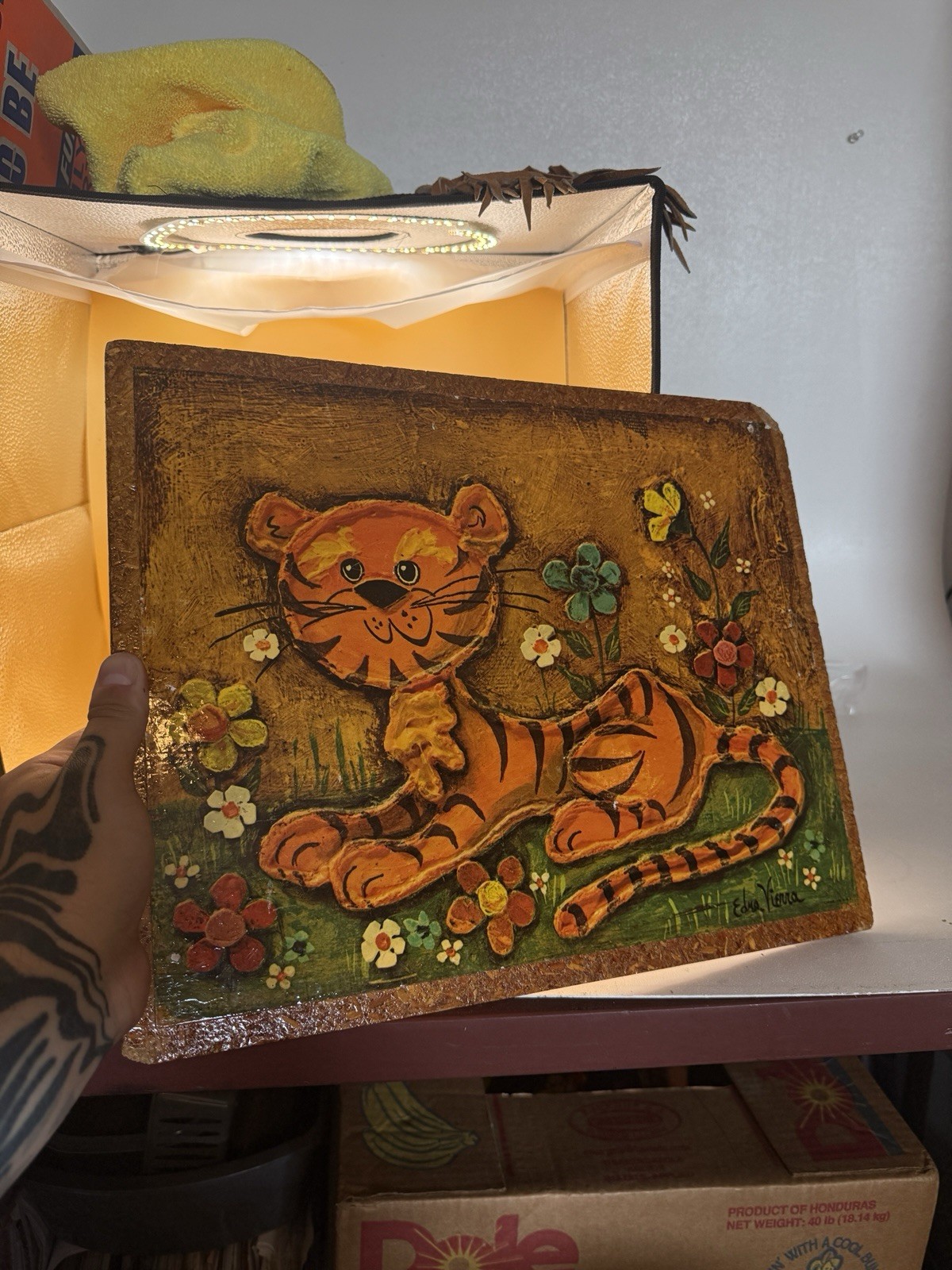 Vintage Edna Vierra Tiger Wall Plaque Mid Century Folk Art