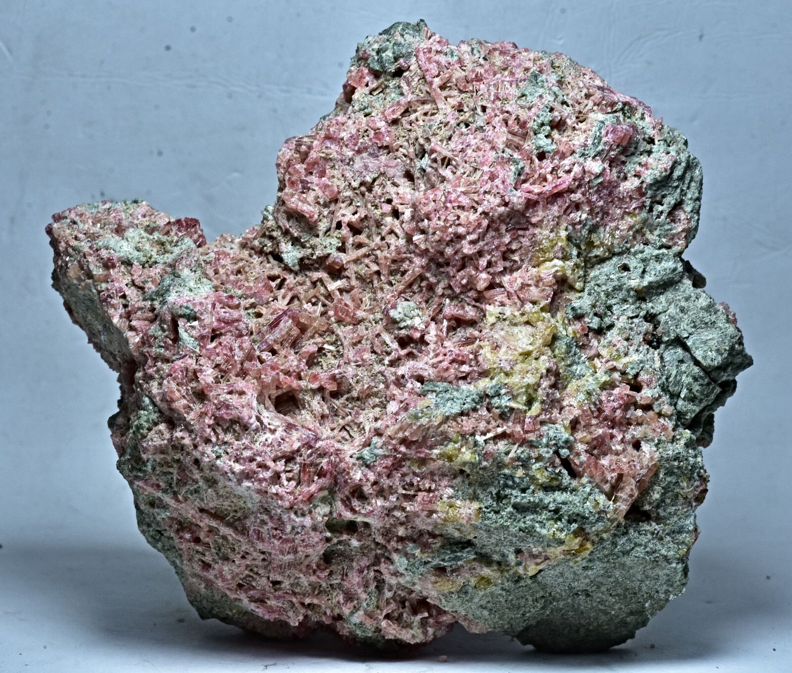 Rare Red Clinozoisite Crystal Cluster On Green Epidote Matrix 333 Gram