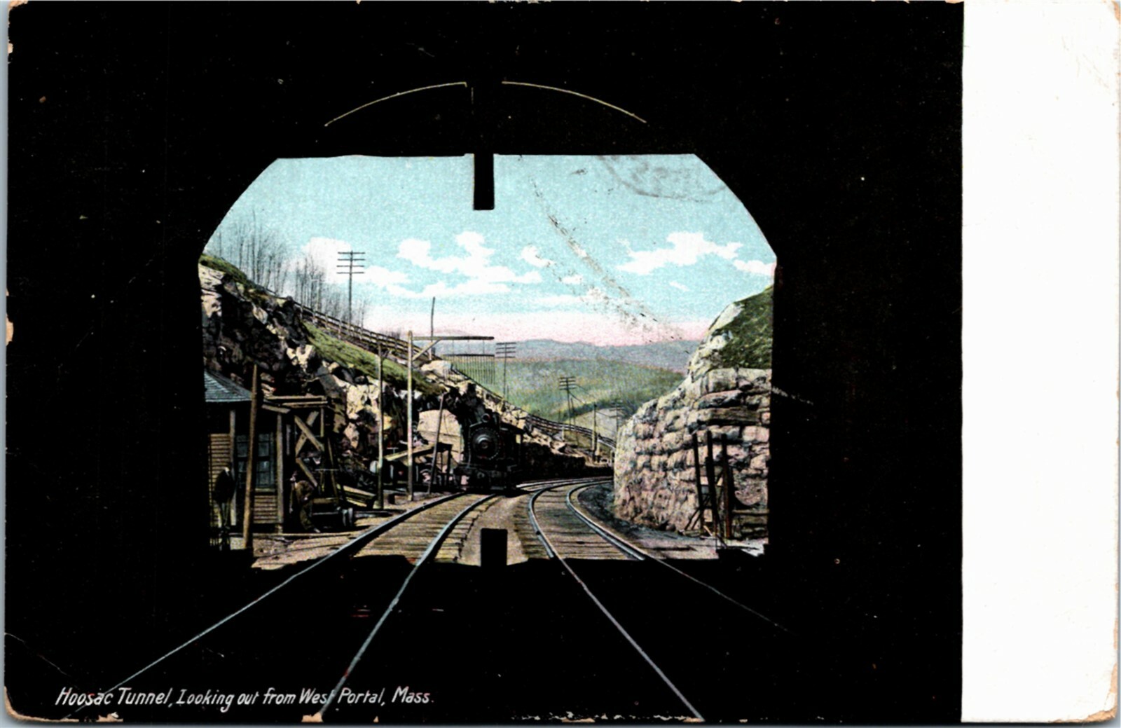 Postcard MA Hoosac Tunnel Looking Out from West Portal Railroad Train 1909 H18