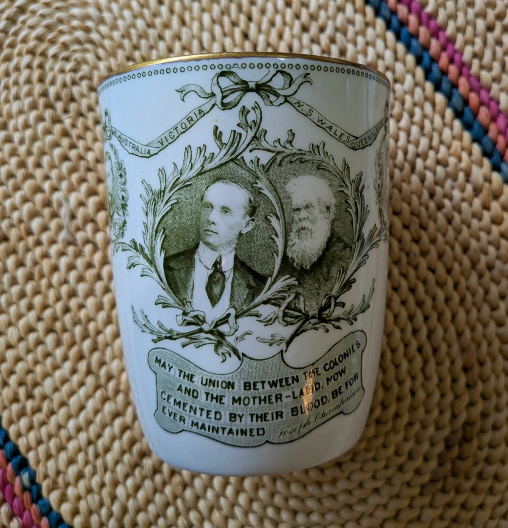 Doulton Burslem Australian Federation 1901 Commemorative Mug White/Green Mint