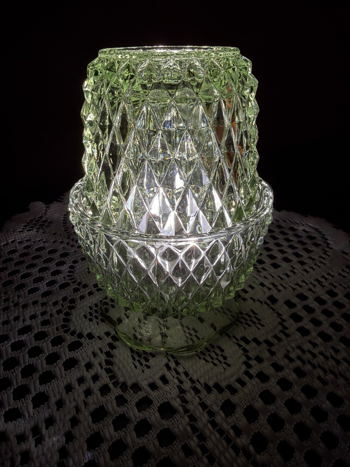 Indiana Glass Diamond Point Green Fairy Lamp