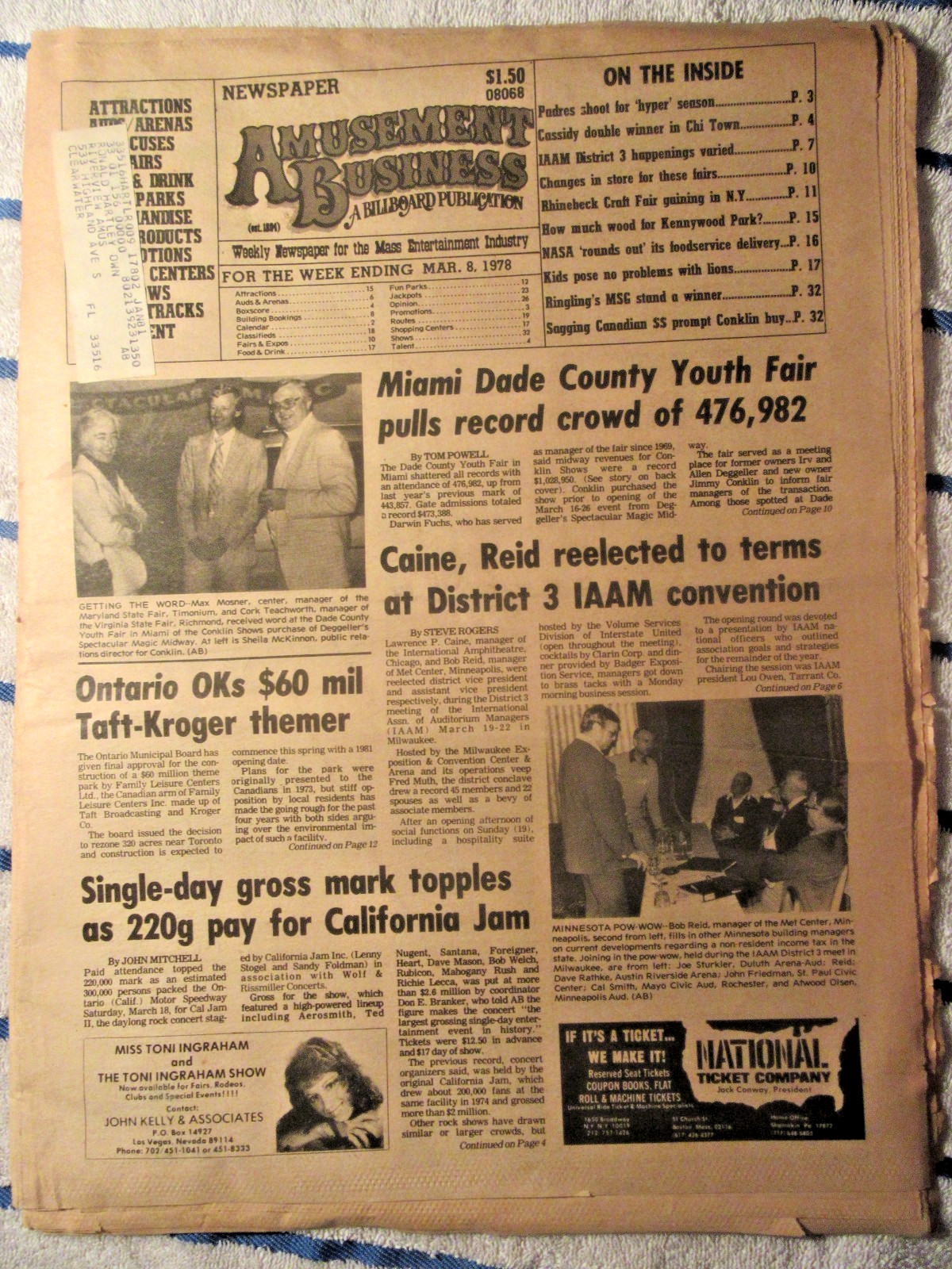 Rare 1978 Amusement Business Misprinted Cover (April 8 issue Printed as March 8)