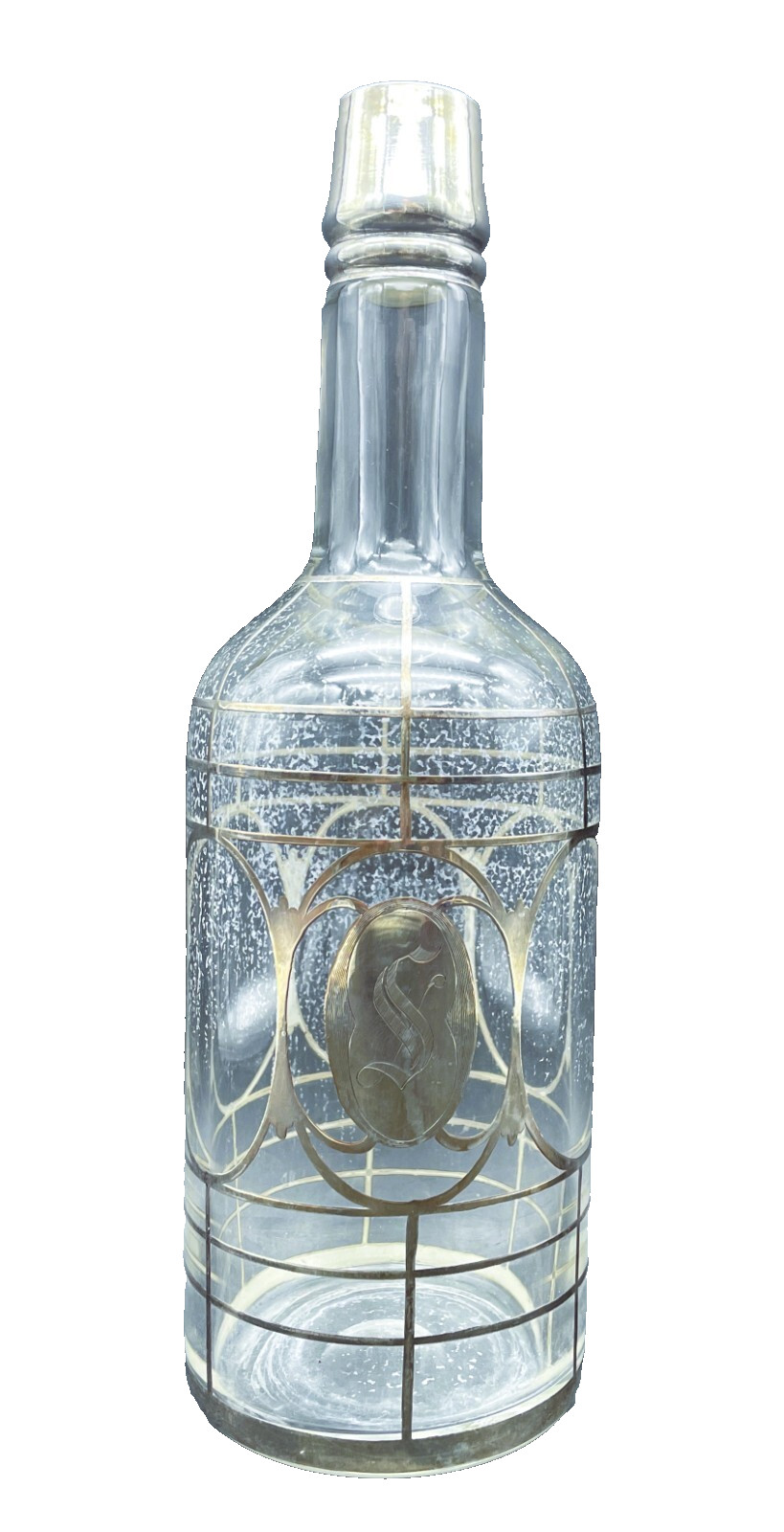 Antique Sterling Silver Overlay Whiskey Bottle Back Bar Liquor Decanter Antique Sterling Silver Overlay Whiskey Bottle Back Bar Liquor Decanter