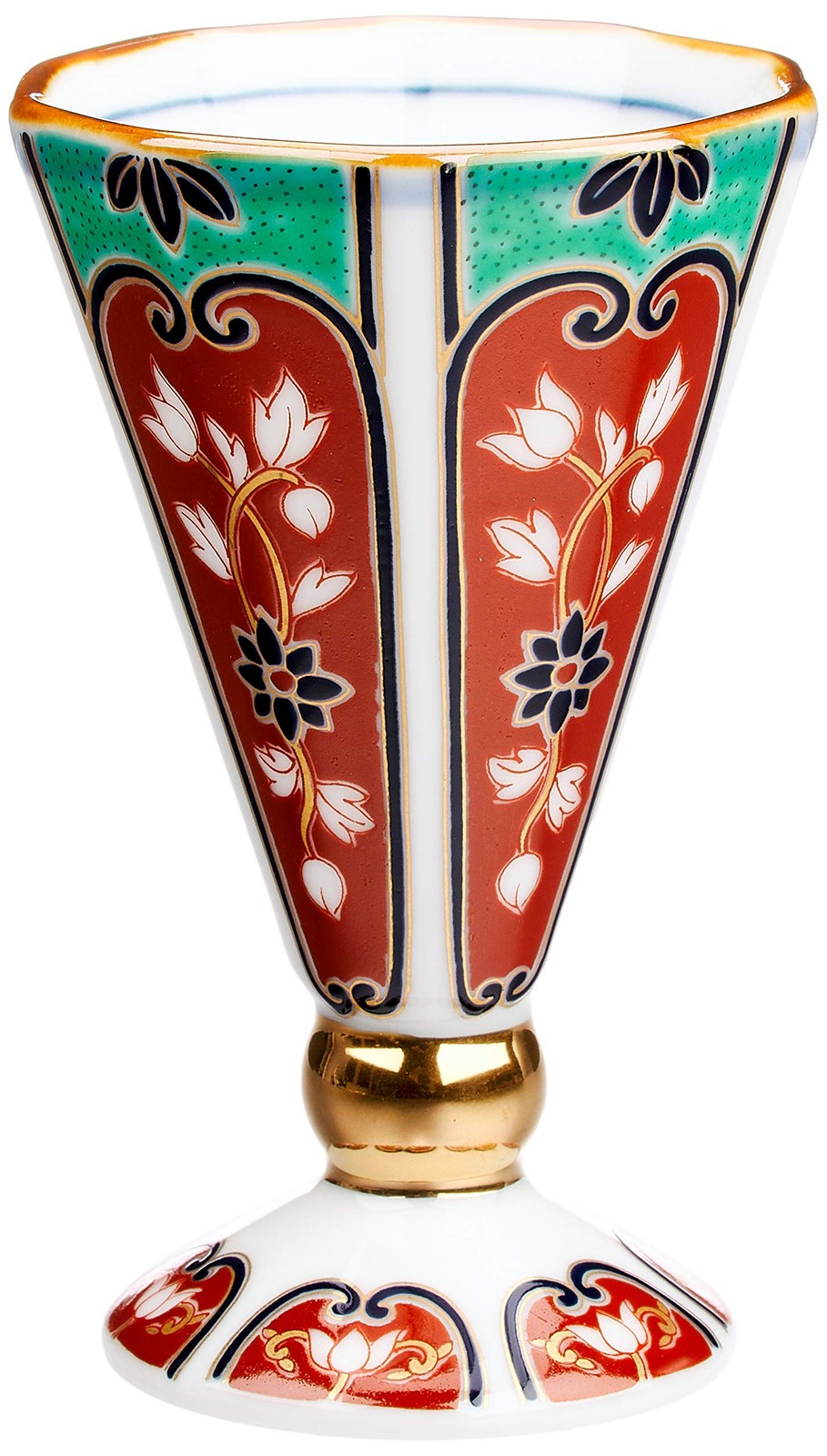 Hasami Ware, Hayashi Kuro Kiln, Splendid Old Imari-Style Sake Cup, Deep Red Flo_