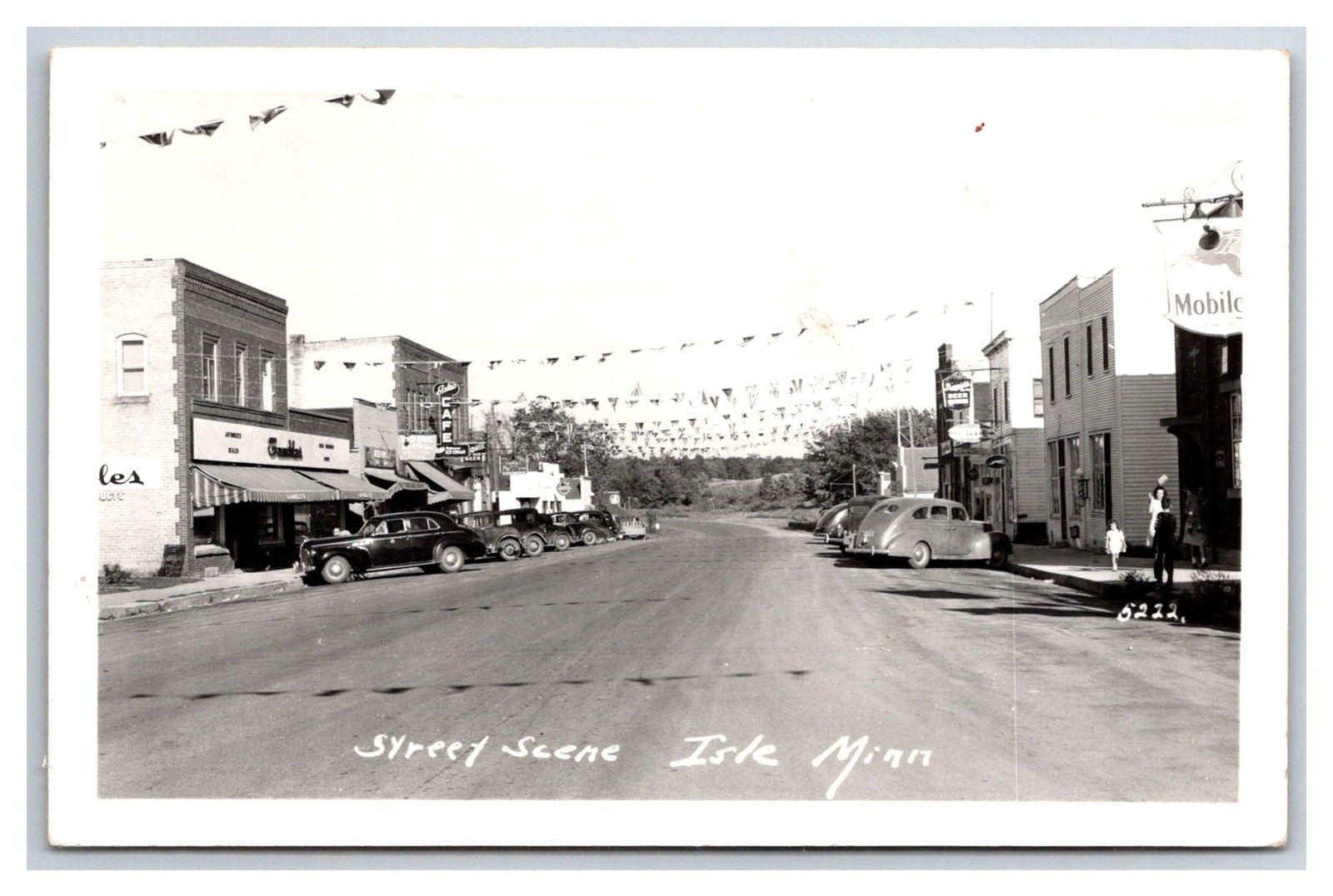 RPPC ~ Isle MN ~ Street scene ~ Mobile Gas station , Cafe Store front