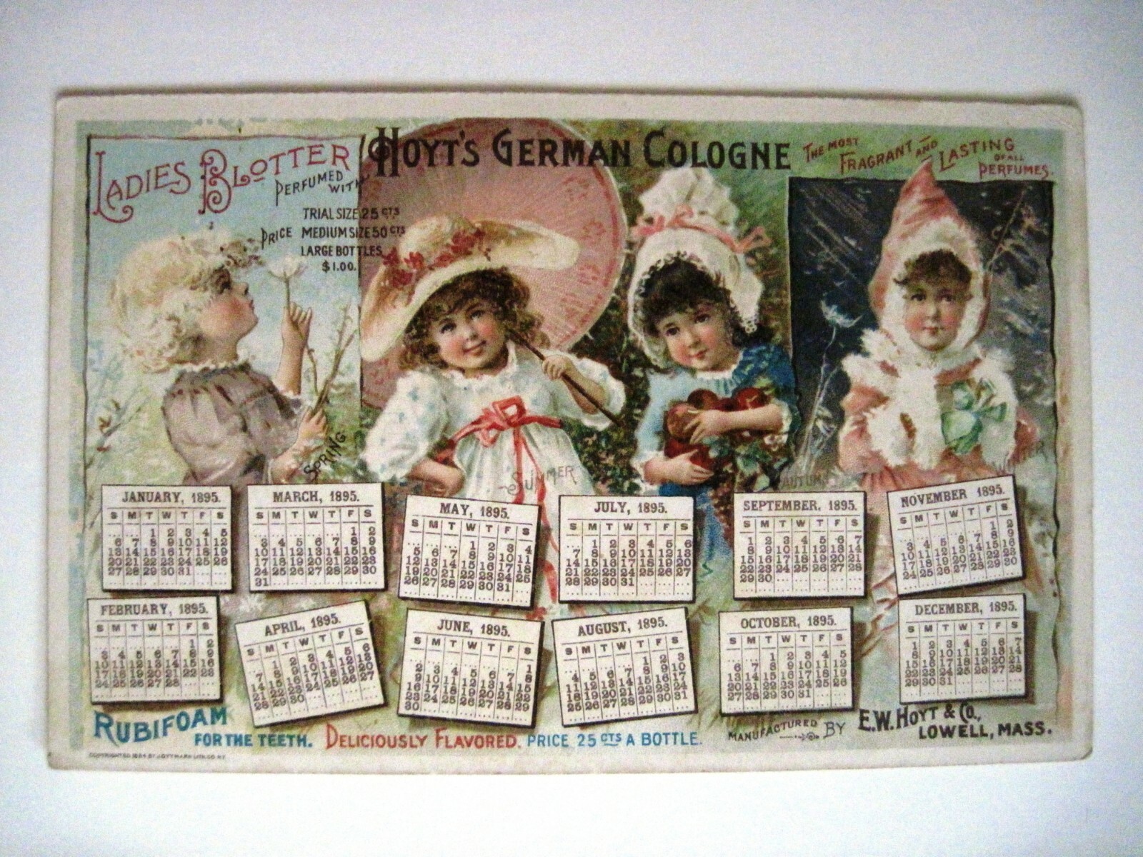 1895 Adorable Ad Calendar/Blotter w/ Four Sweet Girls - 