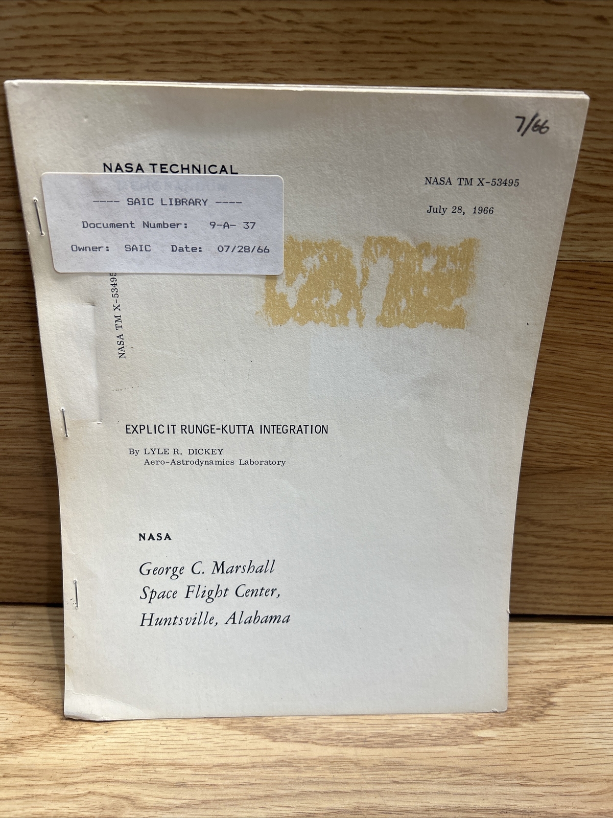 1966 Explicit Range-Kutta Integration TM X-53495 Rare HTF NASA