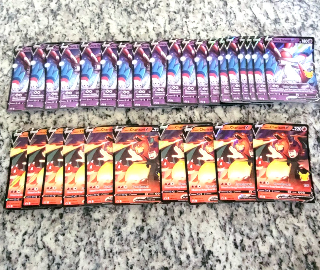 JUMBO Lance's Charizard V and Dark Sylveon Celebrations Promo Card Lot 28 cards