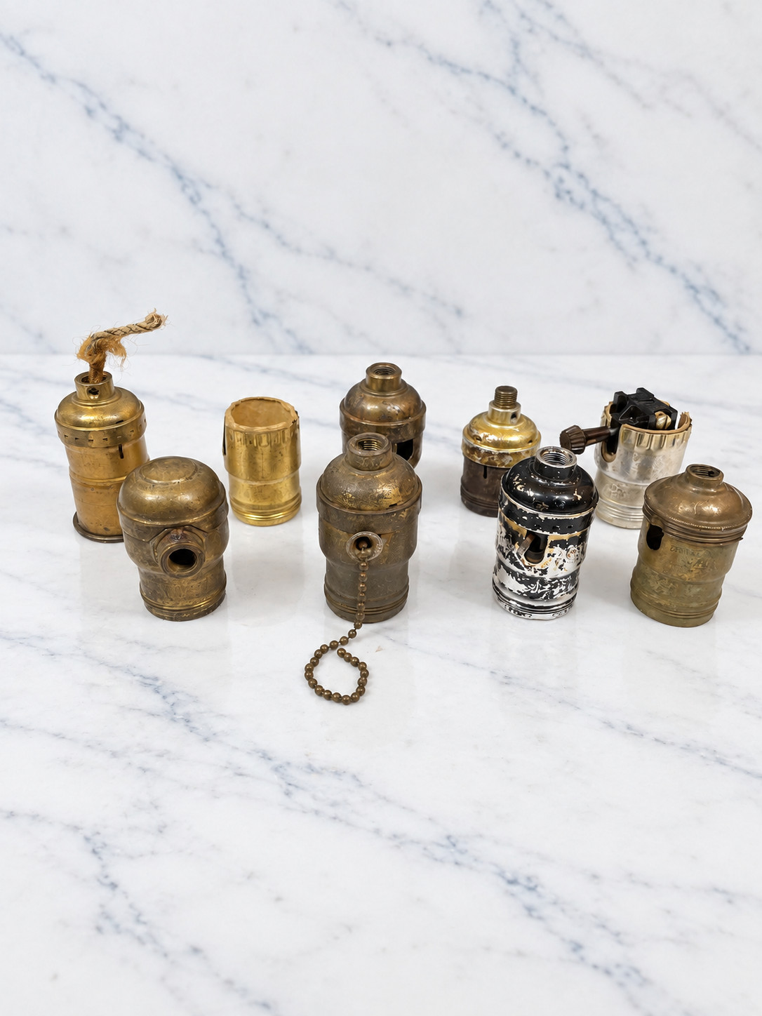 Lot of 9 Vintage Brass Lamp Light Sockets Parts Pull Chain Antique Restoration Lot of 9 Vintage Brass Lamp Light Sockets Parts Pull Chain Antique Restoration