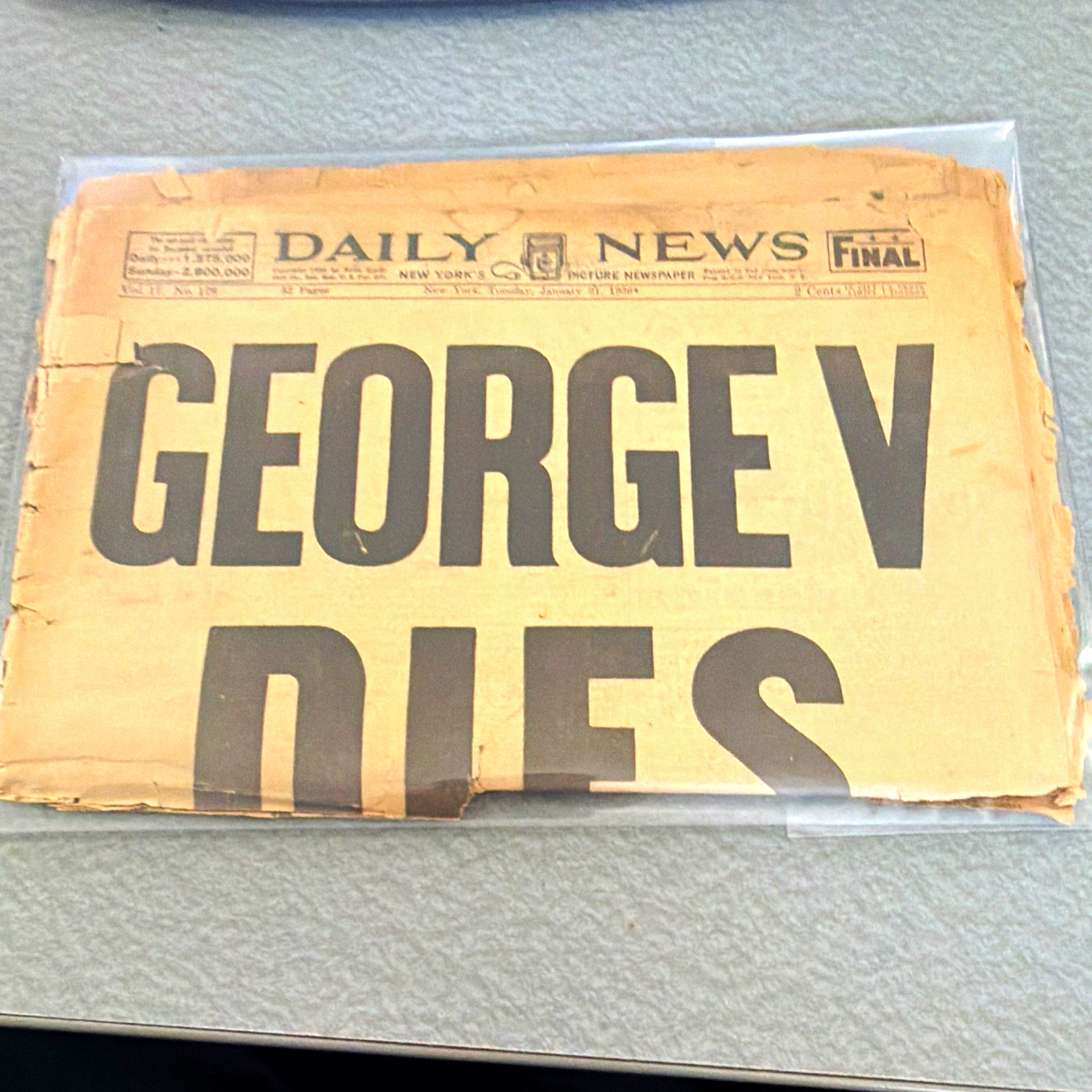 Vintage Jan 21, 1936 NY Daily News “GEORGE V DIES