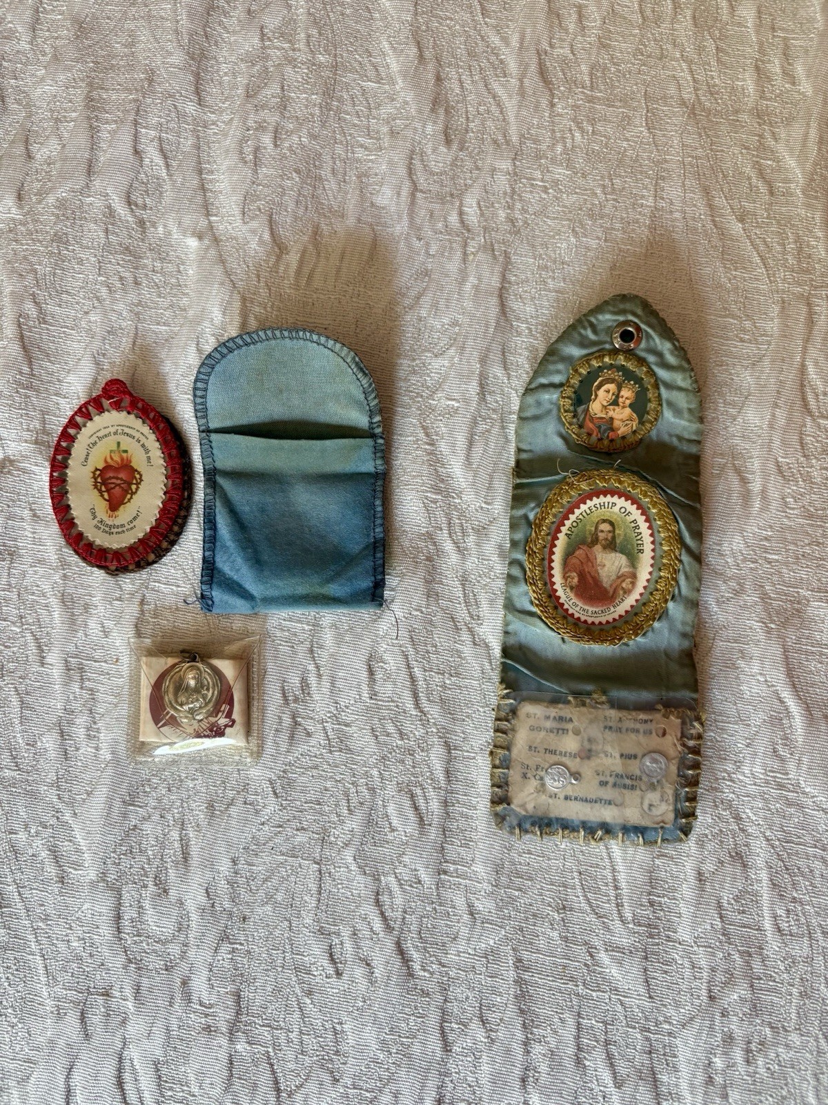 Rare Vintage Catholic Apostleship of Prayer Pocket Shrine, Plus Badge & Medal