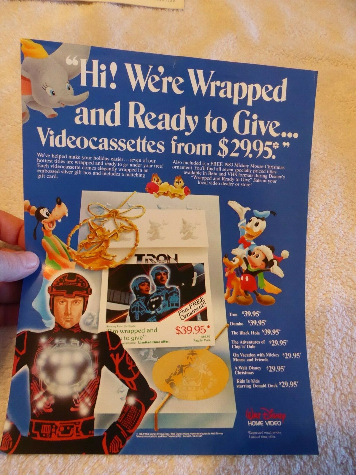 Walt Disney Home Video Flyer Advertisement TRON Announcement Walt Disney Home Video Flyer Advertisement TRON Announcement