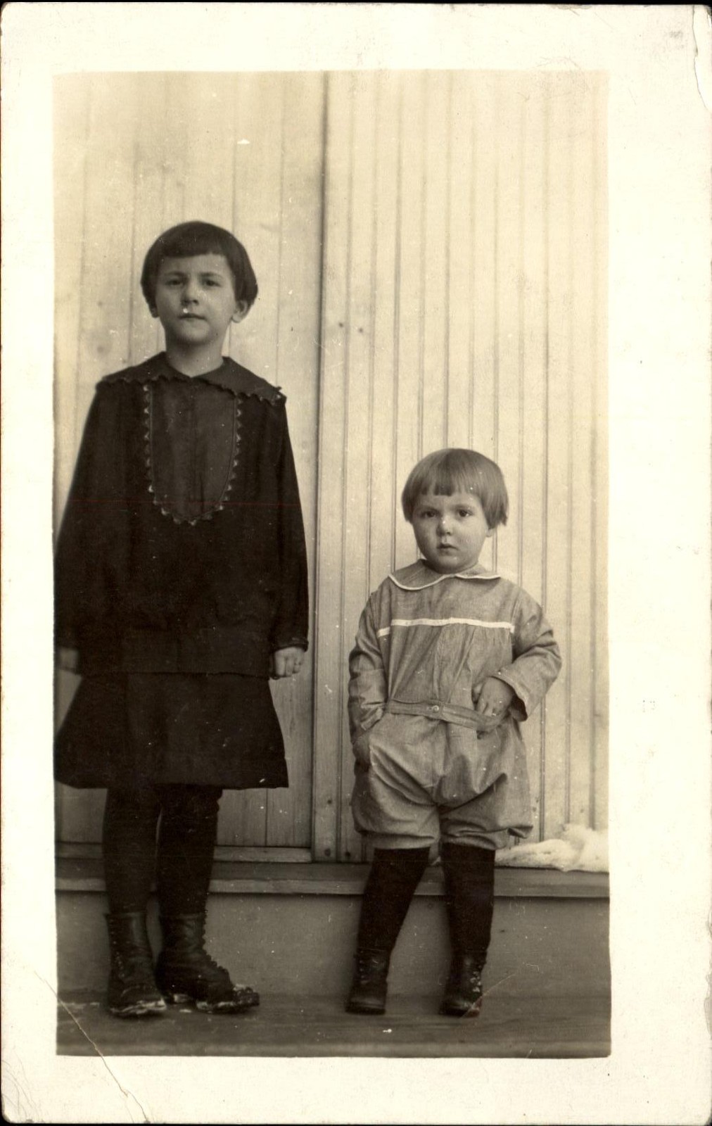 RPPC 6 year old girl and 3 year old boy ~ vintage real photo postcard