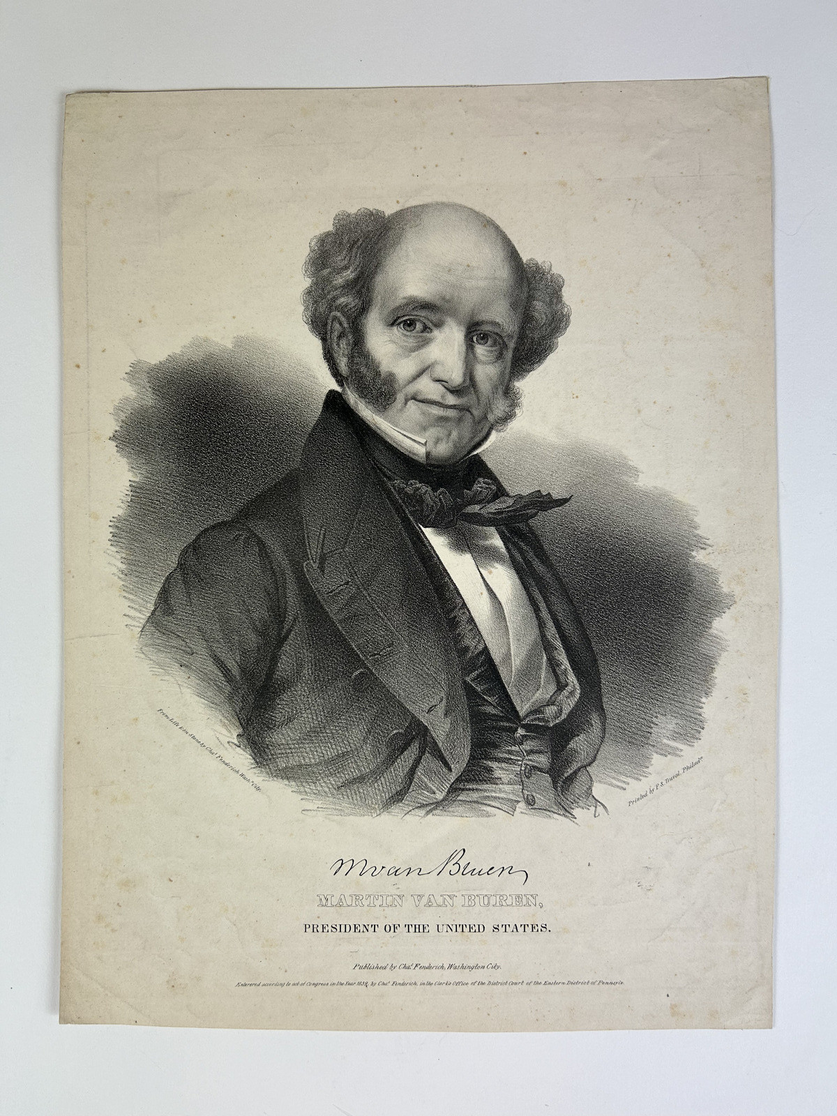 1839 Martin Van Buren President Original Lithograph Charles Fenderich