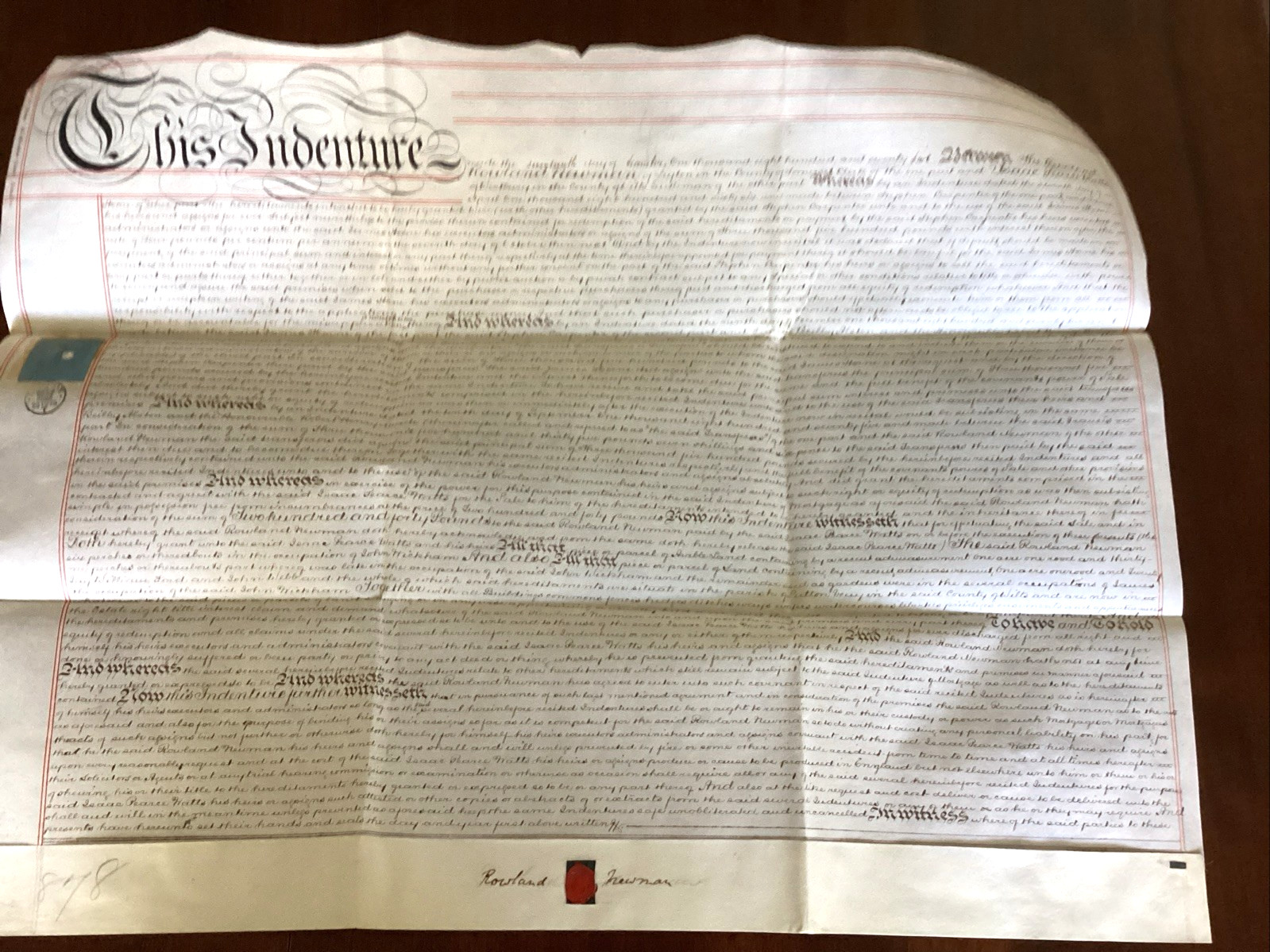 1875 Antique English Indenture Signed Rowland Newman Wax Seal Vellum Sutton Veny