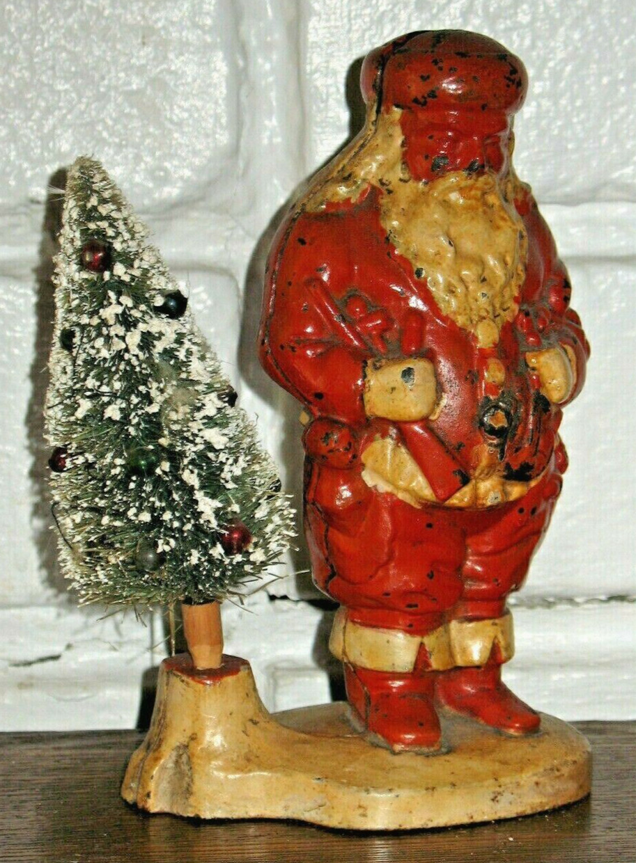 Santa Claus ( Removable Wire Tree ) Antique Cast Iron Bank Ives 7 1/4\