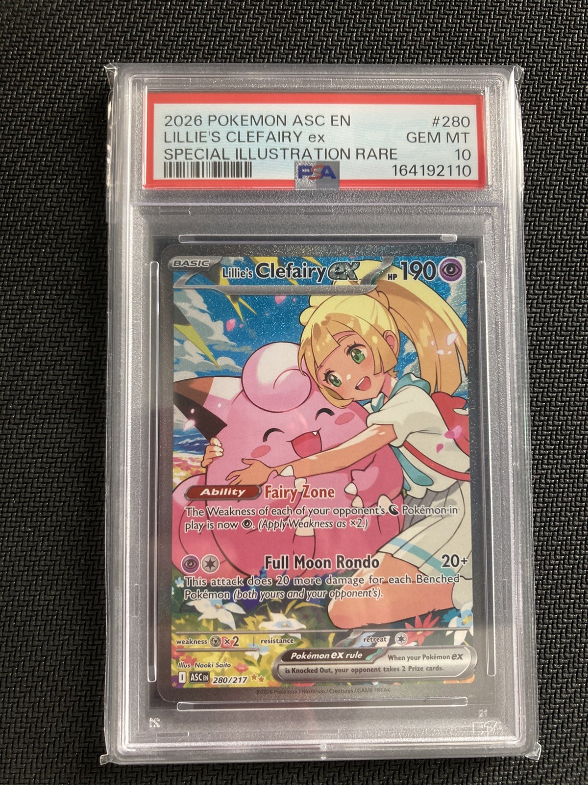 Pokemon Lillie\'s Clefairy ex 280/217 Ascended Heroes SIR PSA 10 Gem Mint