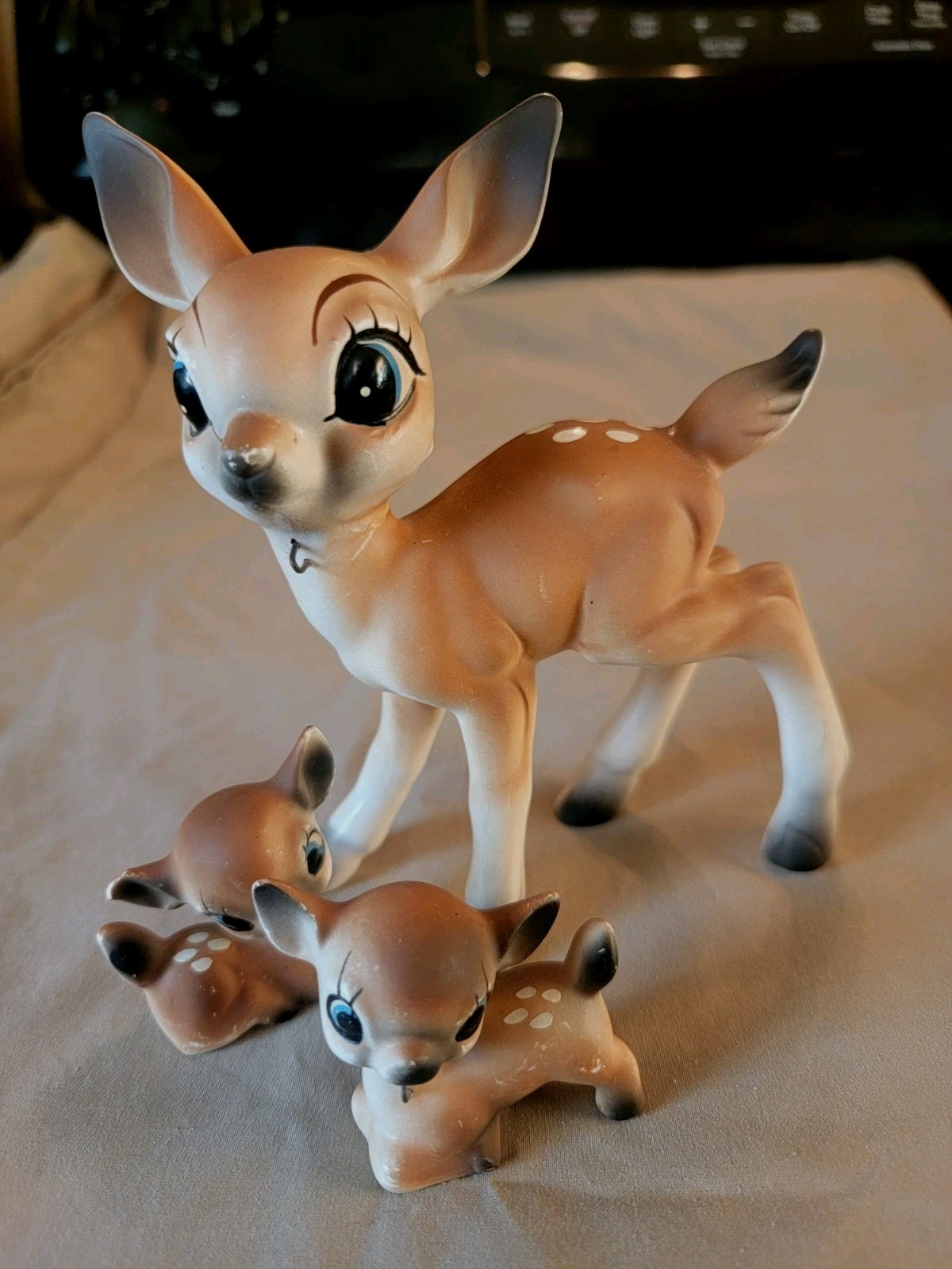 Vtg MCM Ucagco Ceramic Anthropomorphic Big Eyed Deer & Fawns