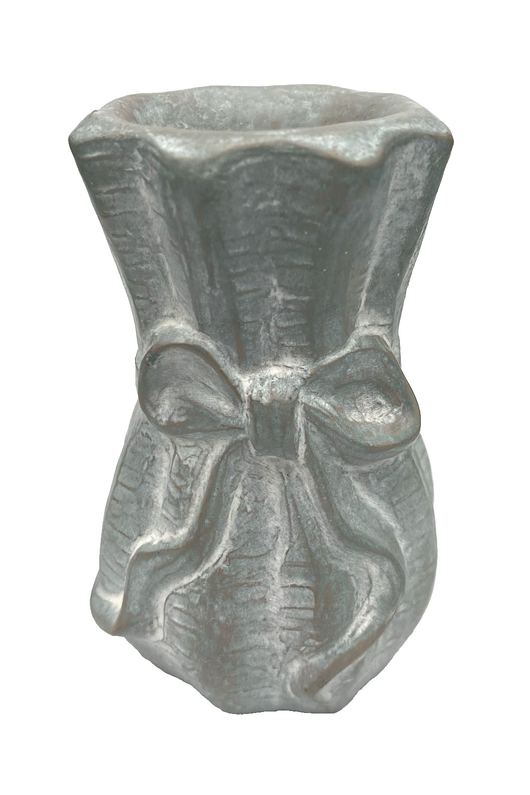 Vtg. Isabel Bloom Cast Concrete Vase with Ribbon, Green w/Whiting, 4\ Vtg. Isabel Bloom Cast Concrete Vase with Ribbon, Green w/Whiting, 4\