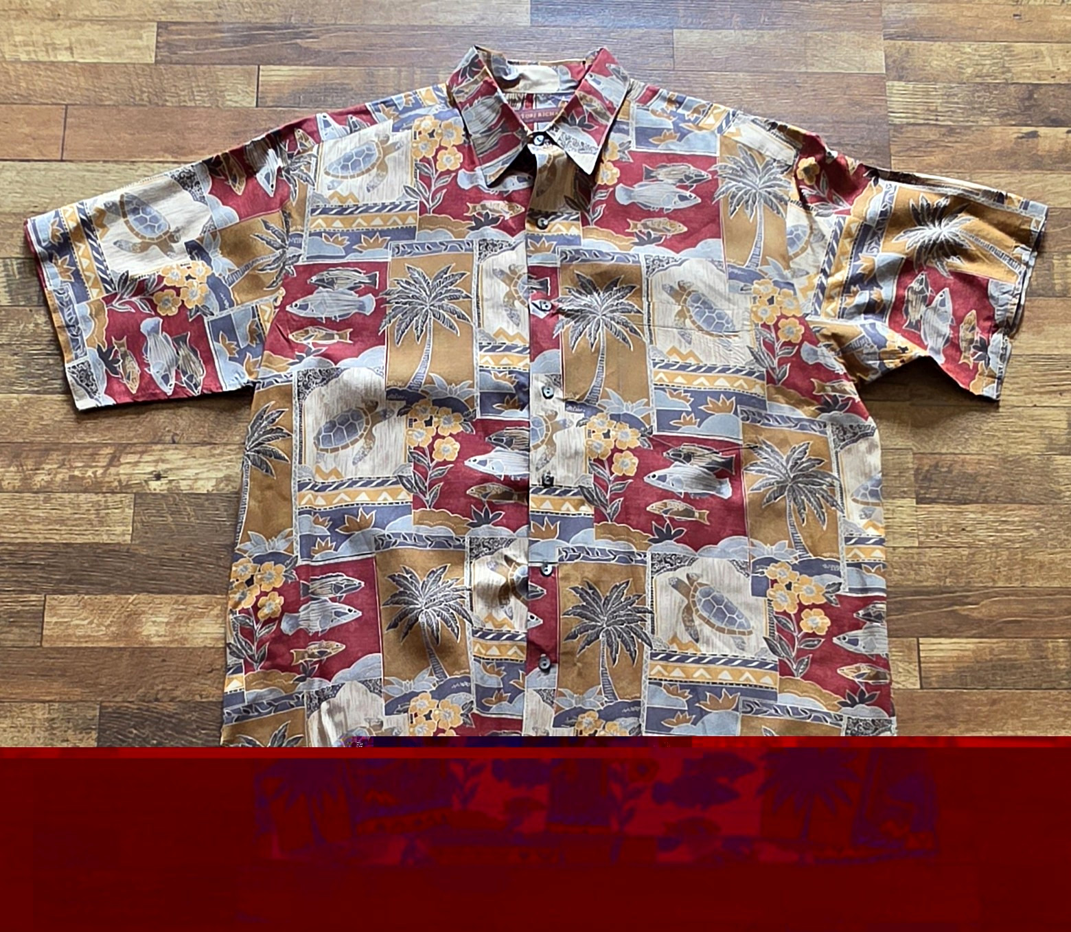 Vintage 1993 Tori Richard Hawaiian Shirt L Cotton Lawn Turtle Fish Aloha USA