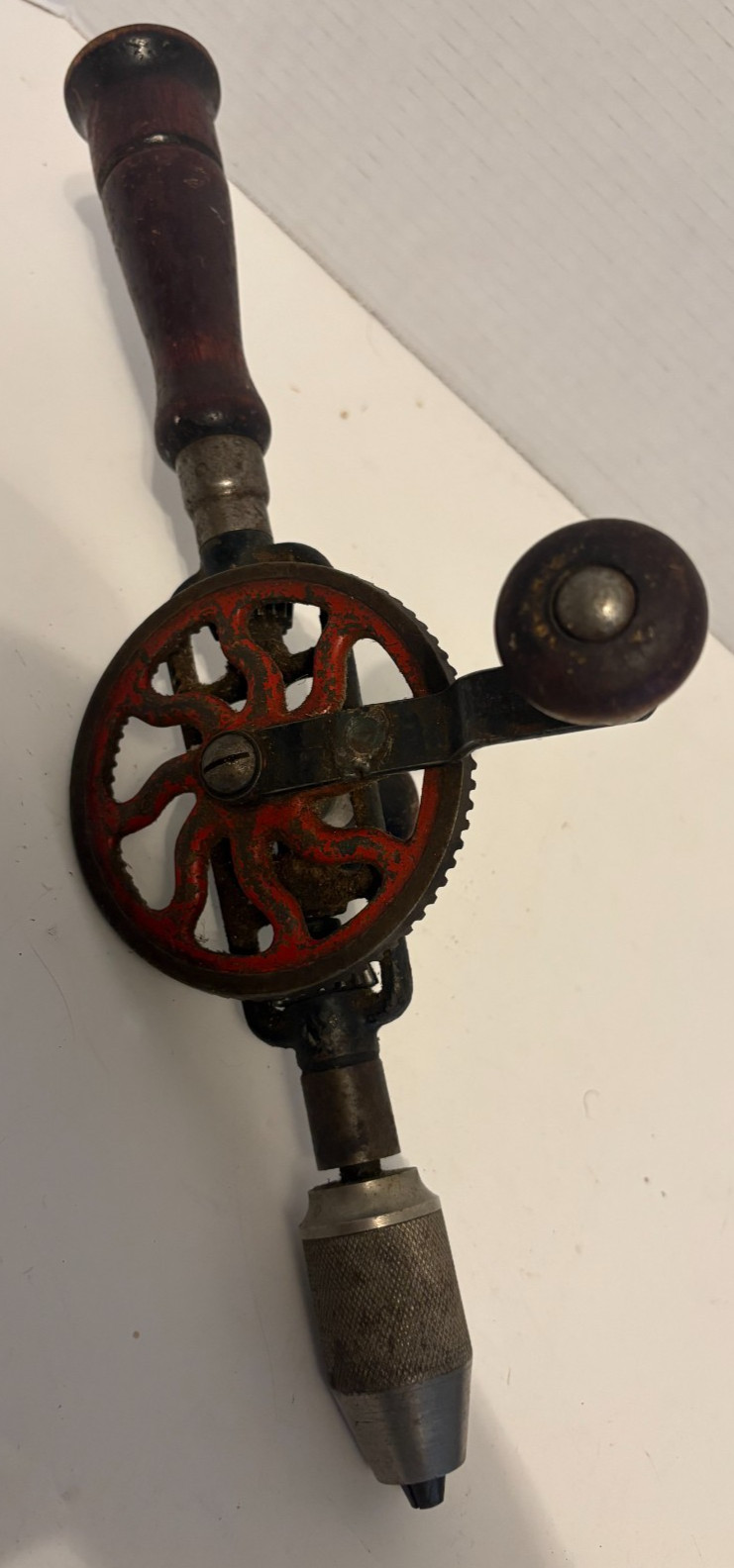 Vintage Craftsman Hand Crank Eggbeater Drill USA Cast Iron Gear Wood Handle