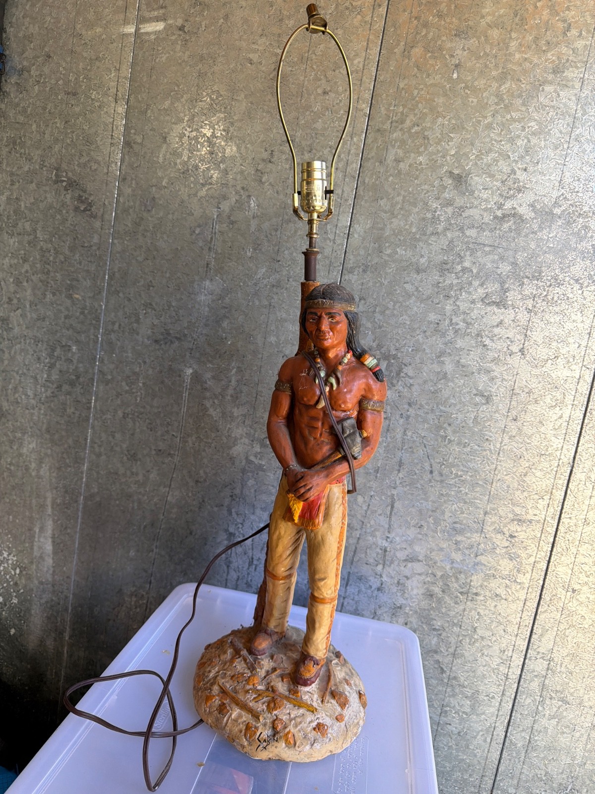 Vintage Mid Century Chalkware Native American Lamp 22
