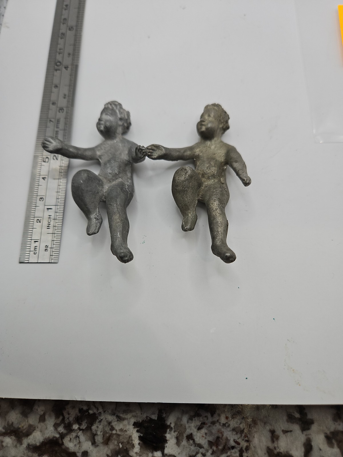 Pair Small Unbranded Cast Metal Cherub Putti Figurines Decorative Salvage Pair Small Unbranded Cast Metal Cherub Putti Figurines Decorative Salvage
