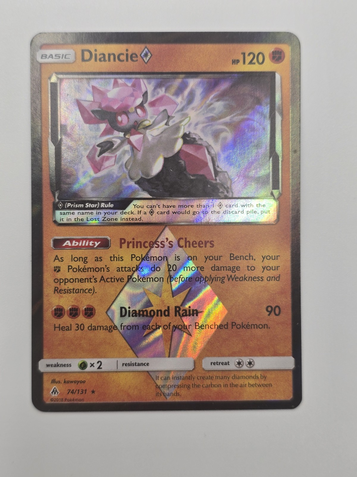 Diancie 74/131 Pokemon Card Forbidden Light Prism Star Rare Holo 2018