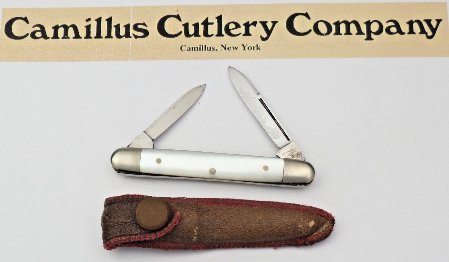 Antique Camillus Early Three Line Stamp Senator Penknife Pearl Handles - Unused