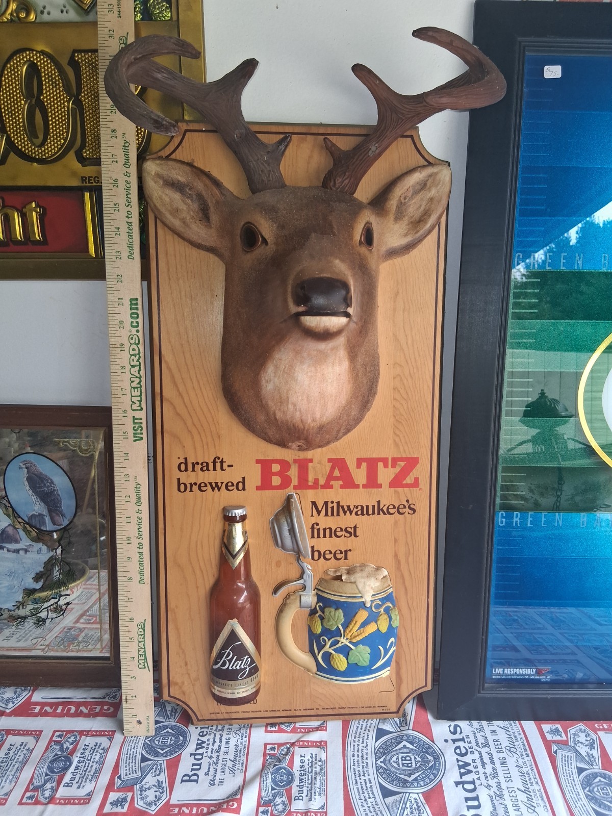 Vintage Blatz Beer Wood Sign Whitetail Deer Buck Plastic Vintage Blatz Beer Wood Sign Whitetail Deer Buck Plastic