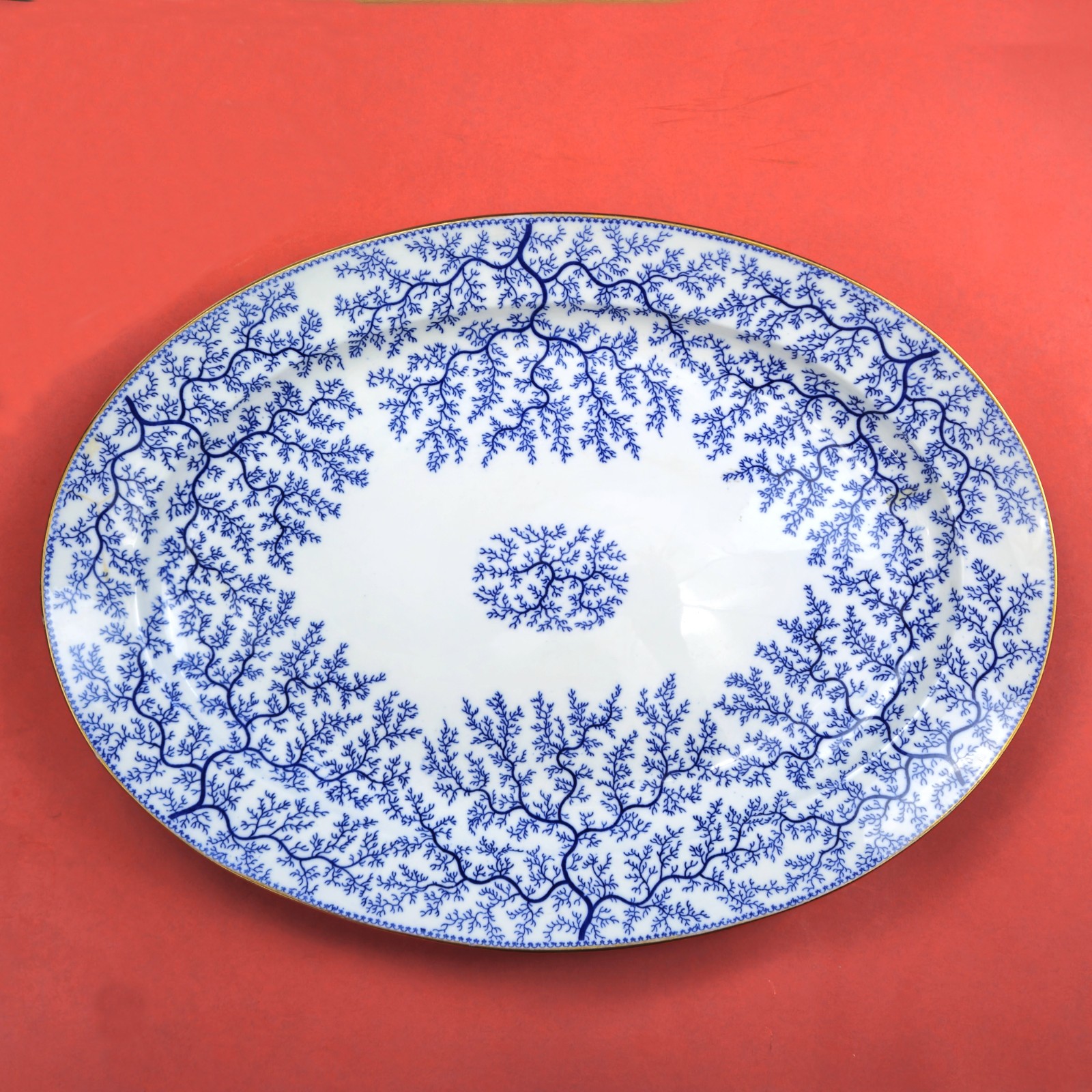 MINTON 1800s HAND PAINTED BLUE SEAWEED FIBRE PLATTER ENGLAND