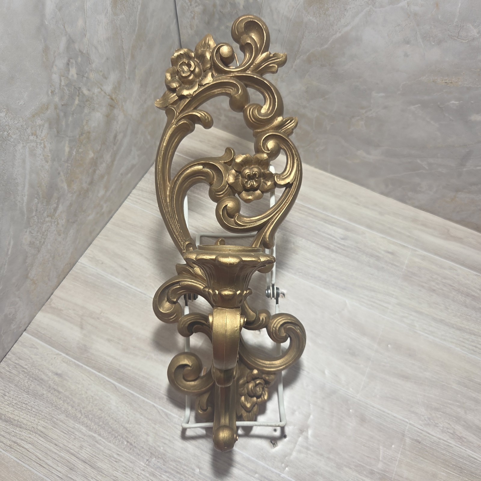 Vtg 1971 Gold Homco Candle Holder Sconce Ornate 4118 Hollywood Regency Wall Deco