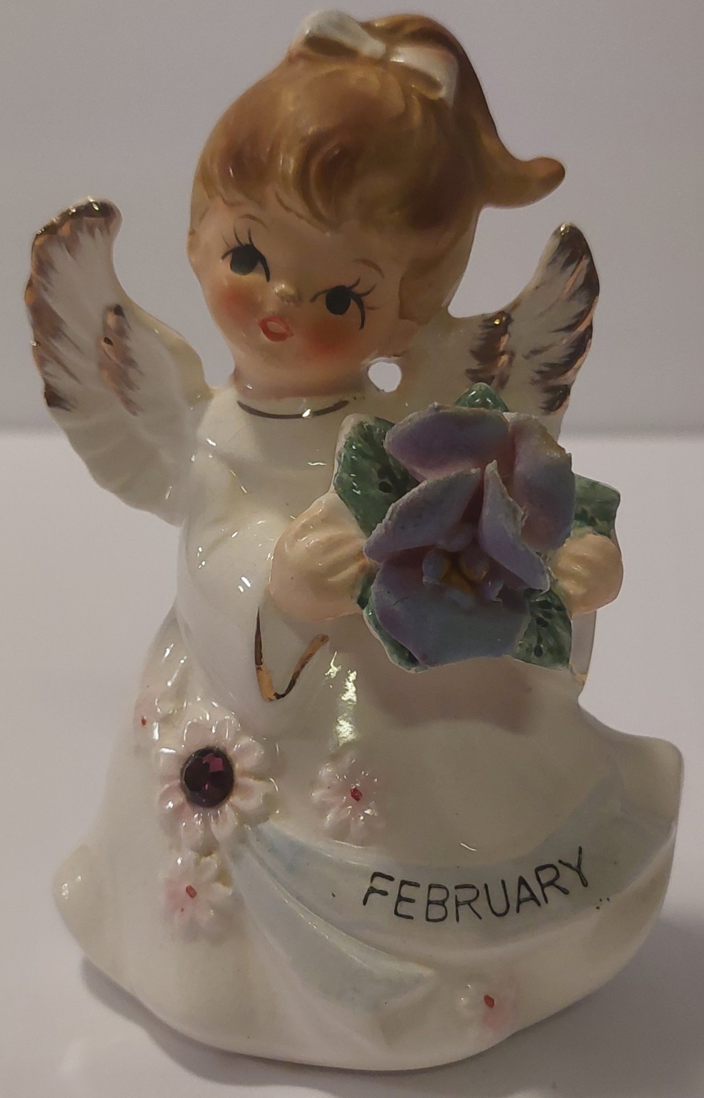 Vintage Lefton February Birthday Angel Figurine #6224 KW6224 Japan Original Stic