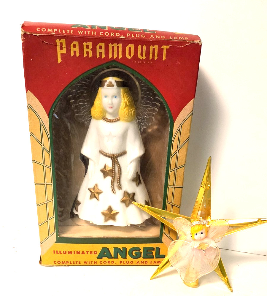 Vtg.Paramount Illum Angel Tree Top #63 with Box+Gold Star Doll Angel Top 1950s Vtg.Paramount Illum Angel Tree Top #63 with Box+Gold Star Doll Angel Top 1950s