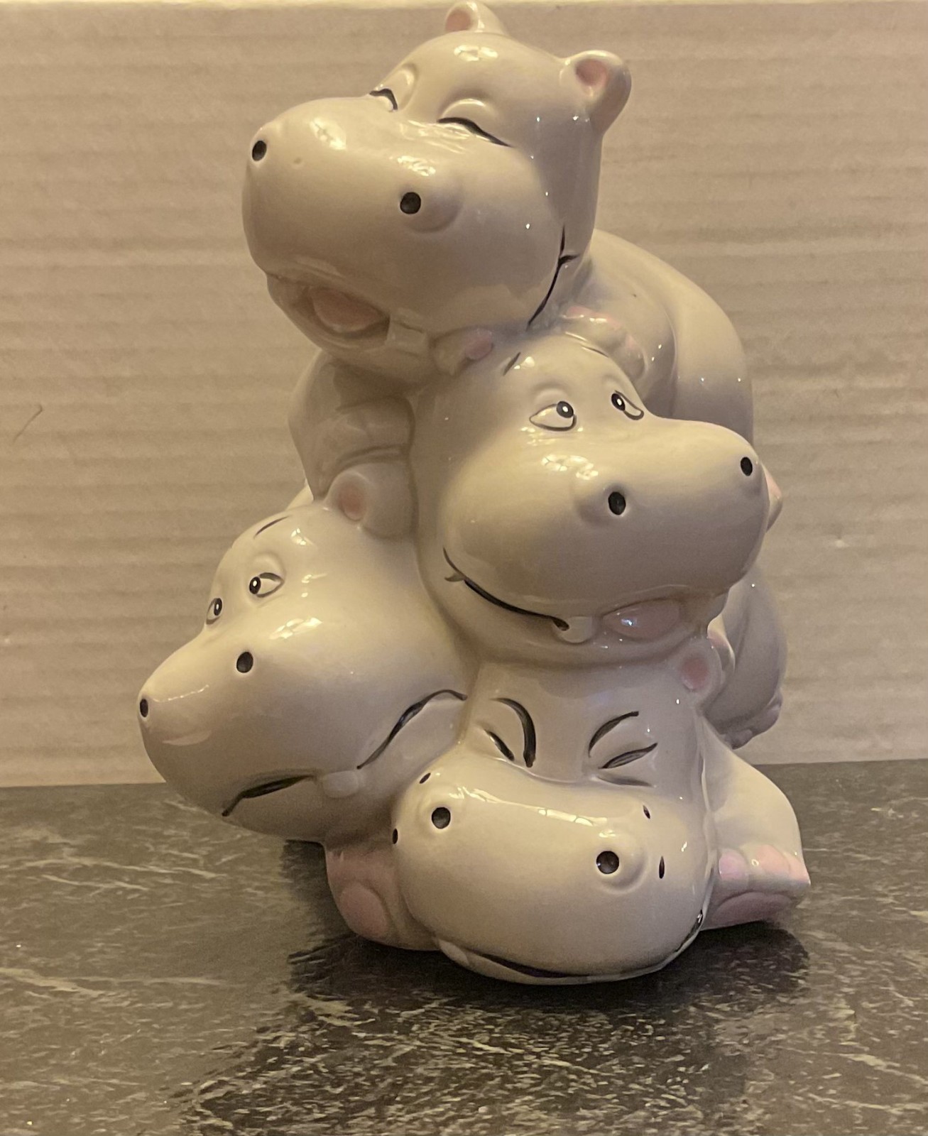 Vintage White Hippo Stack Ceramic Coin Bank 4 Hippos Figural Money Bank 7 Vintage White Hippo Stack Ceramic Coin Bank 4 Hippos Figural Money Bank 7