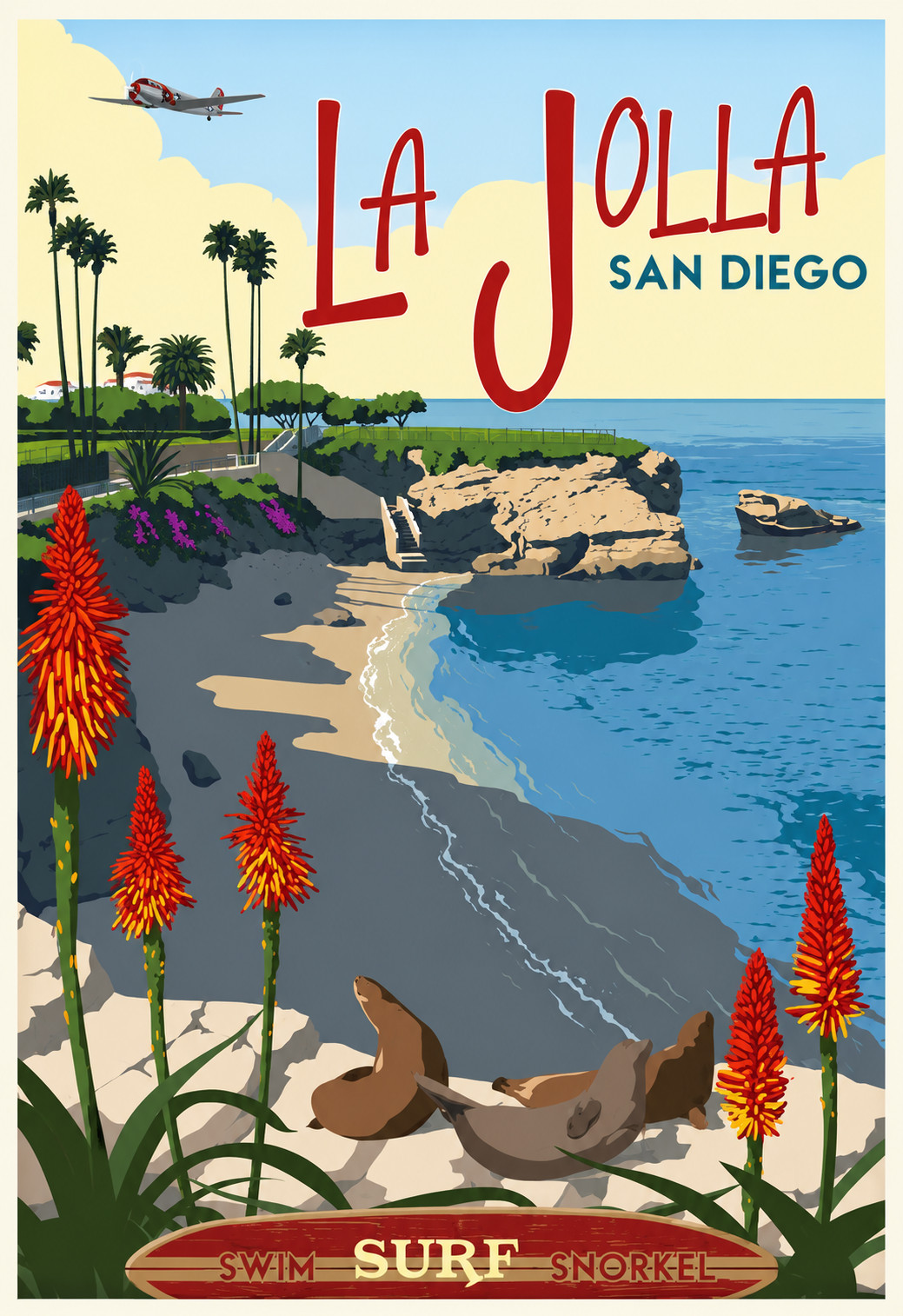 La Jolla San Diego Travel Poster California Beach Wall Art 13x19 Matte Print