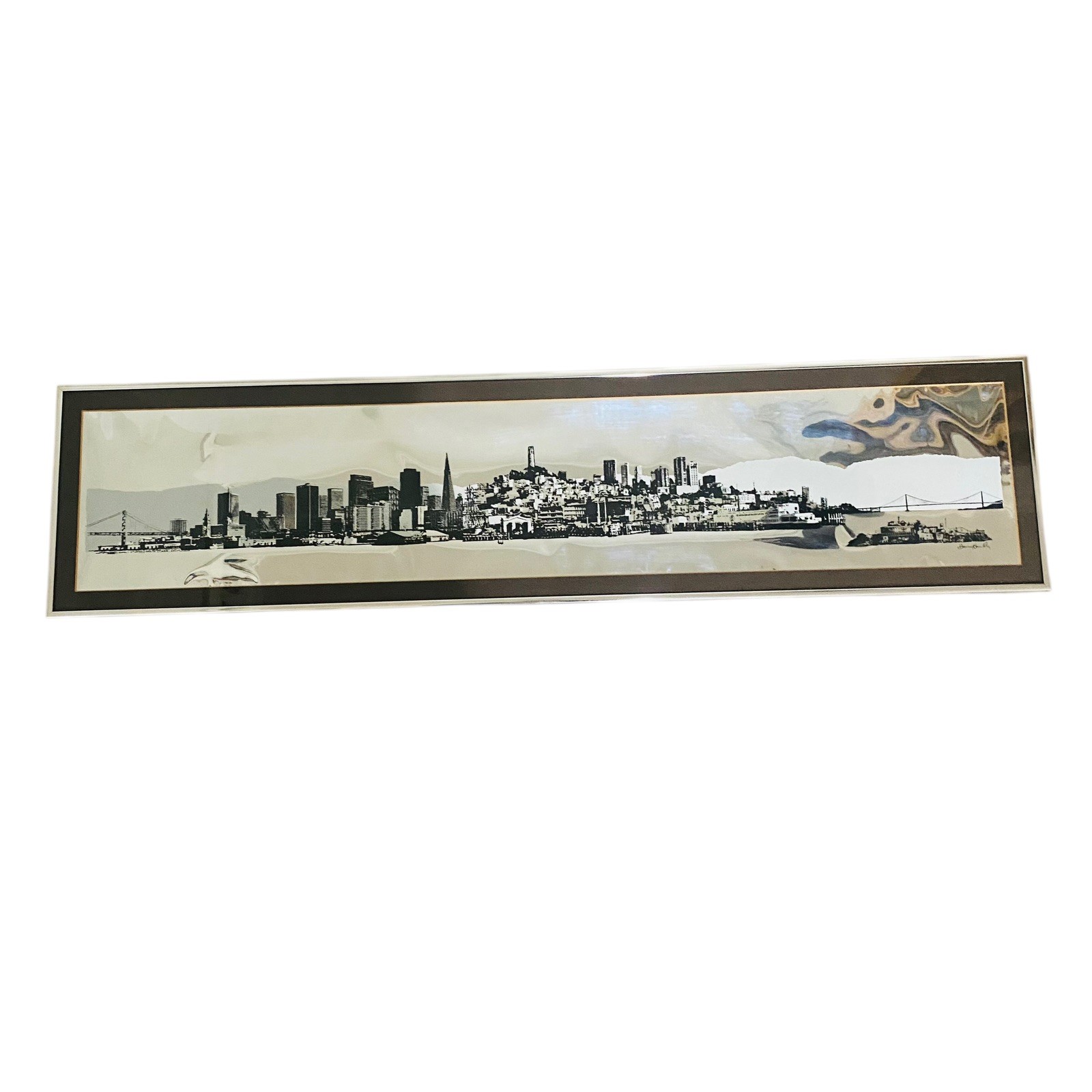 Vtg Retro San Francisco CA Framed Mirror Skyline Harry Hambly Studios XL MCM