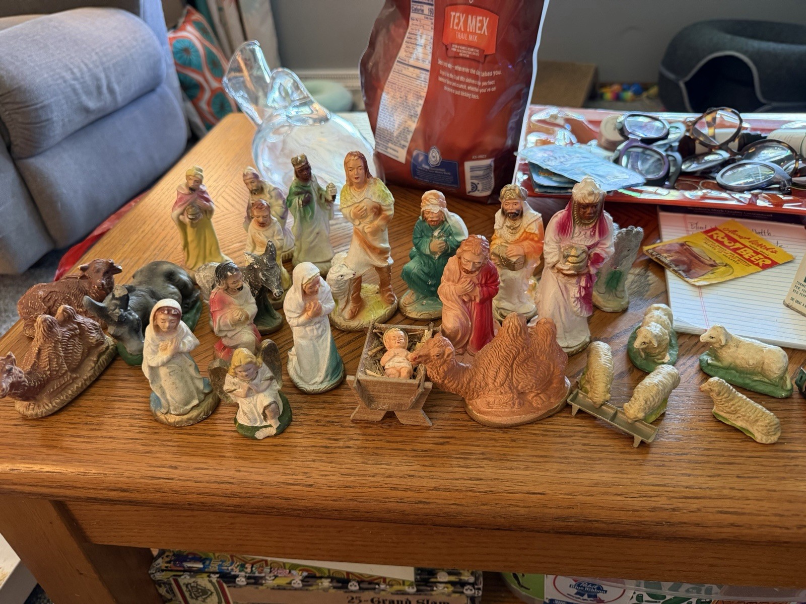 26 Pc Vintage Chalkware Nativity Set, JMJ,Kings, Angel, Animals, Shepherd Jesus 26 Pc Vintage Chalkware Nativity Set, JMJ,Kings, Angel, Animals, Shepherd Jesus