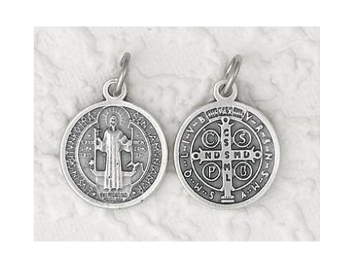 Medalla De San Benito St Saint Benedict - Oxidized Silver Tone 3/4