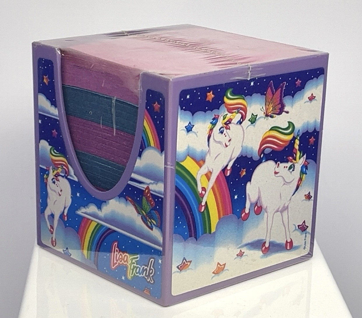 Vintage 90s Lisa Frank Unicorn Rainbow Stationery Sticky Note Memo Cube SEALED