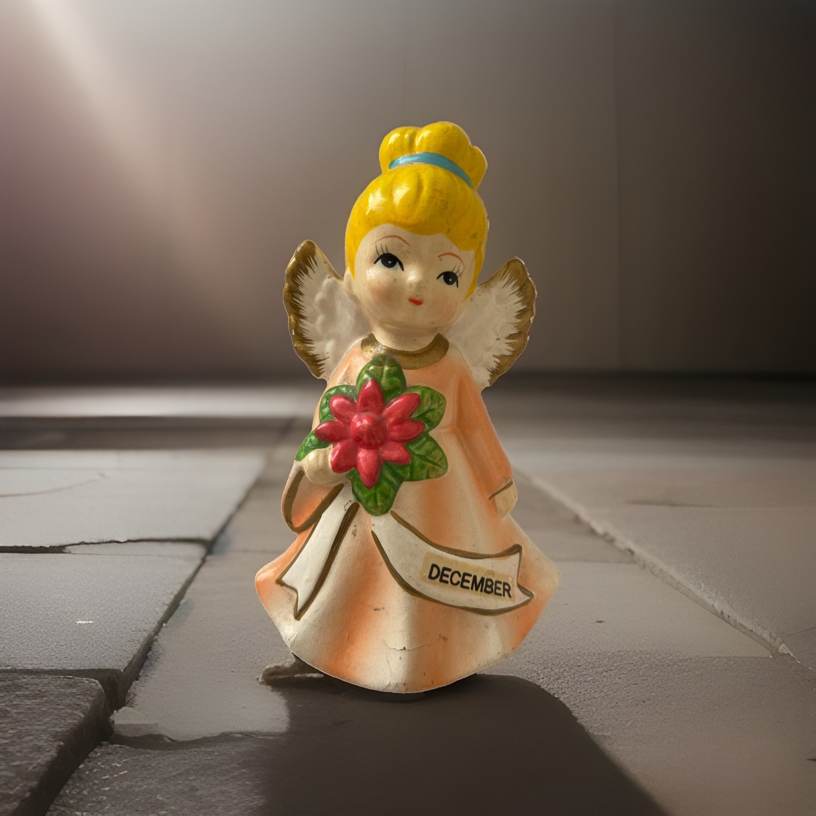 Vintage December Angel Figurine 4” Tall Hand Painting Birthday Figurine Vintage December Angel Figurine 4” Tall Hand Painting Birthday Figurine