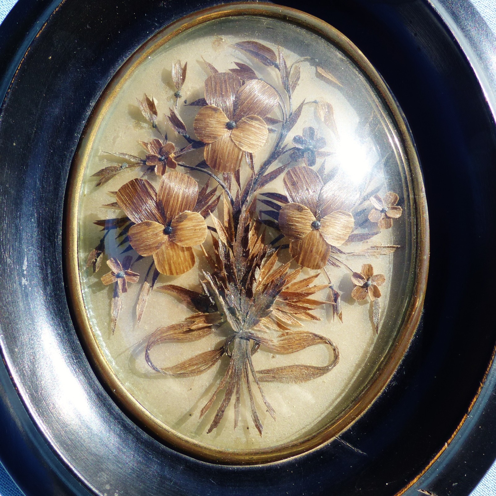 SUPERB ANTIQUE FRENCH 19th CENTURY SENTIMENTAL MOURNING HAIR ART 1880's
