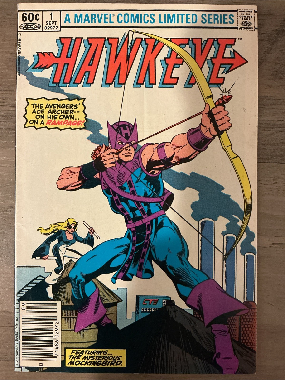Hawkeye#1 KEY Origin Of Hawkeye & Mockingbird, NEWSSTAND 1983 Marvel Comics