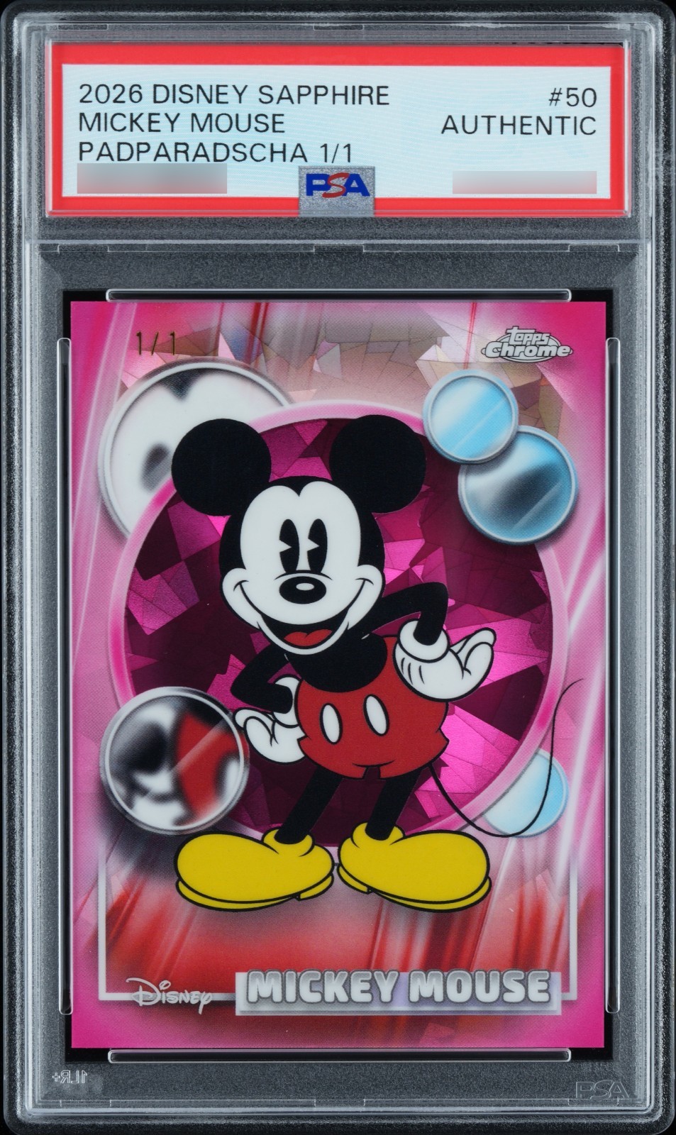 2026 Topps Disney Sapphire Mickey Mouse Padparadascha 1/1 PSA Authentic #50
