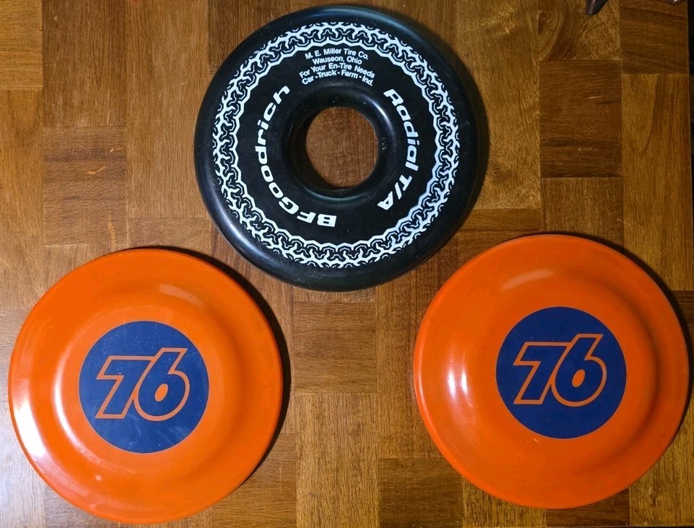 3 Vintage Union 76 Logo Gas Station BF Goodrich Radial T/A Advertising Frisbees 3 Vintage Union 76 Logo Gas Station BF Goodrich Radial T/A Advertising Frisbees