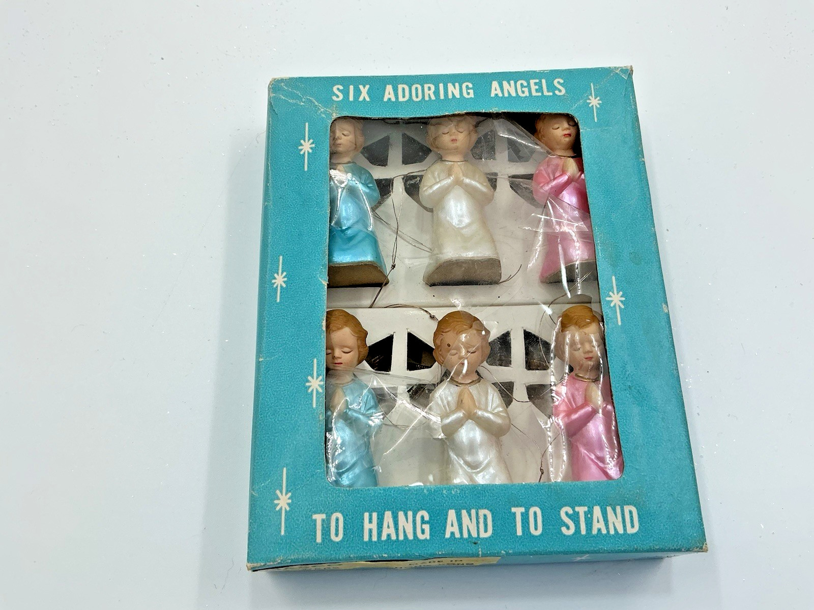 VTG Masco Six Adoring Angels Mini Christmas Ornament Boxed Set Hong Kong