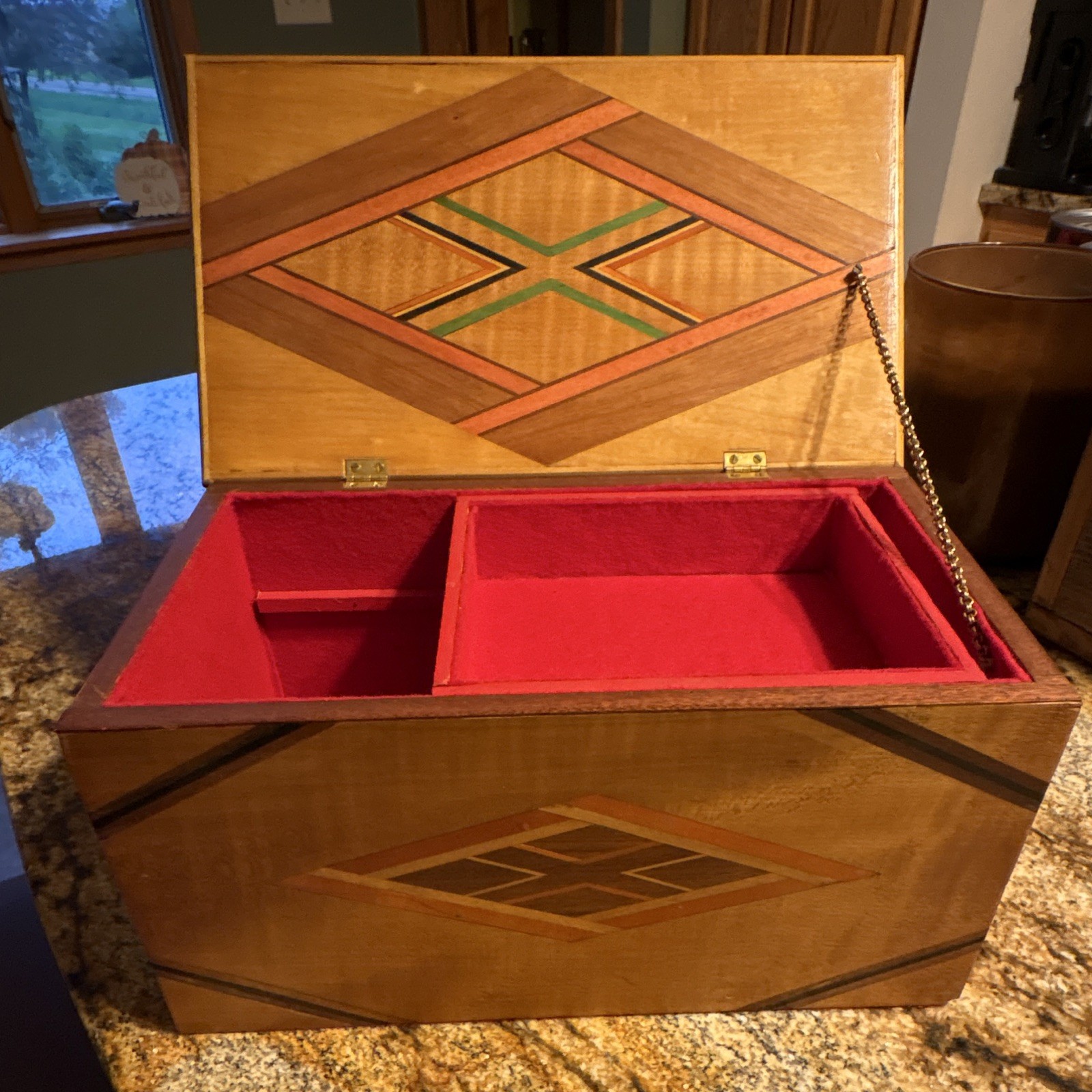 Vintage Wooden Jewelry Box with Pyrography Handmade Old Case