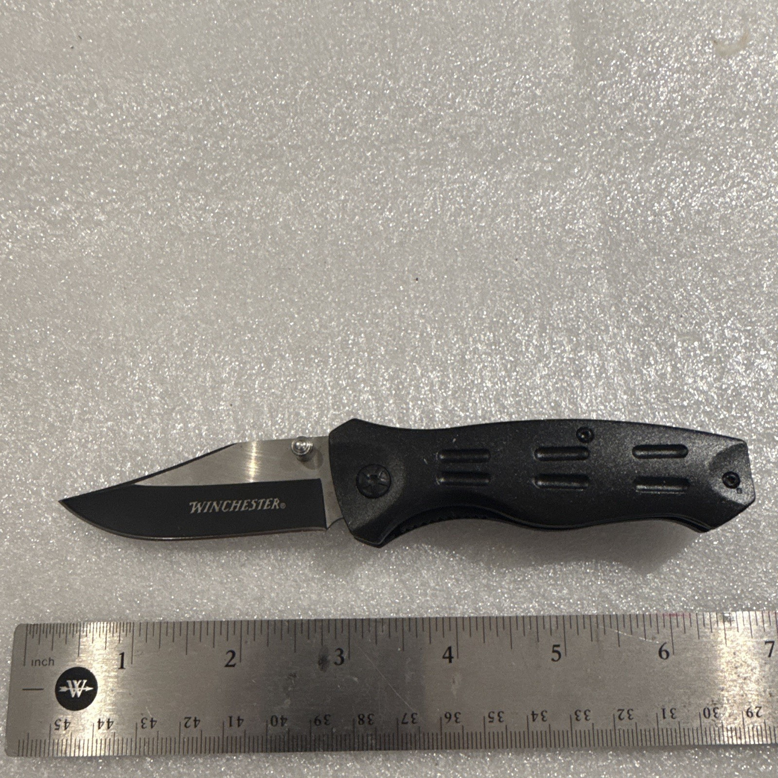 Winchester Black Aluminum Folding Pocketknife Plain Edge Drop Point Clip