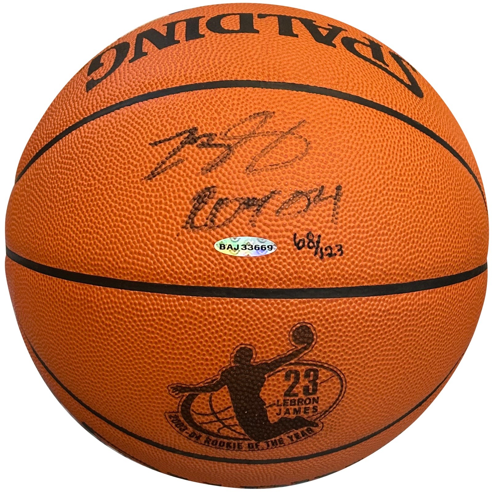 LeBron James Autographed NBA Rookie of the Year Embossed Spalding Basketball w/ LeBron James Autographed NBA Rookie of the Year Embossed Spalding Basketball w/
